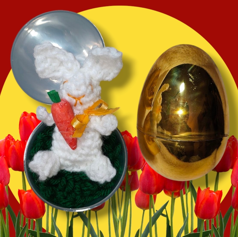 Handmade Crochet Mini Easter Bunny in Golden Egg
